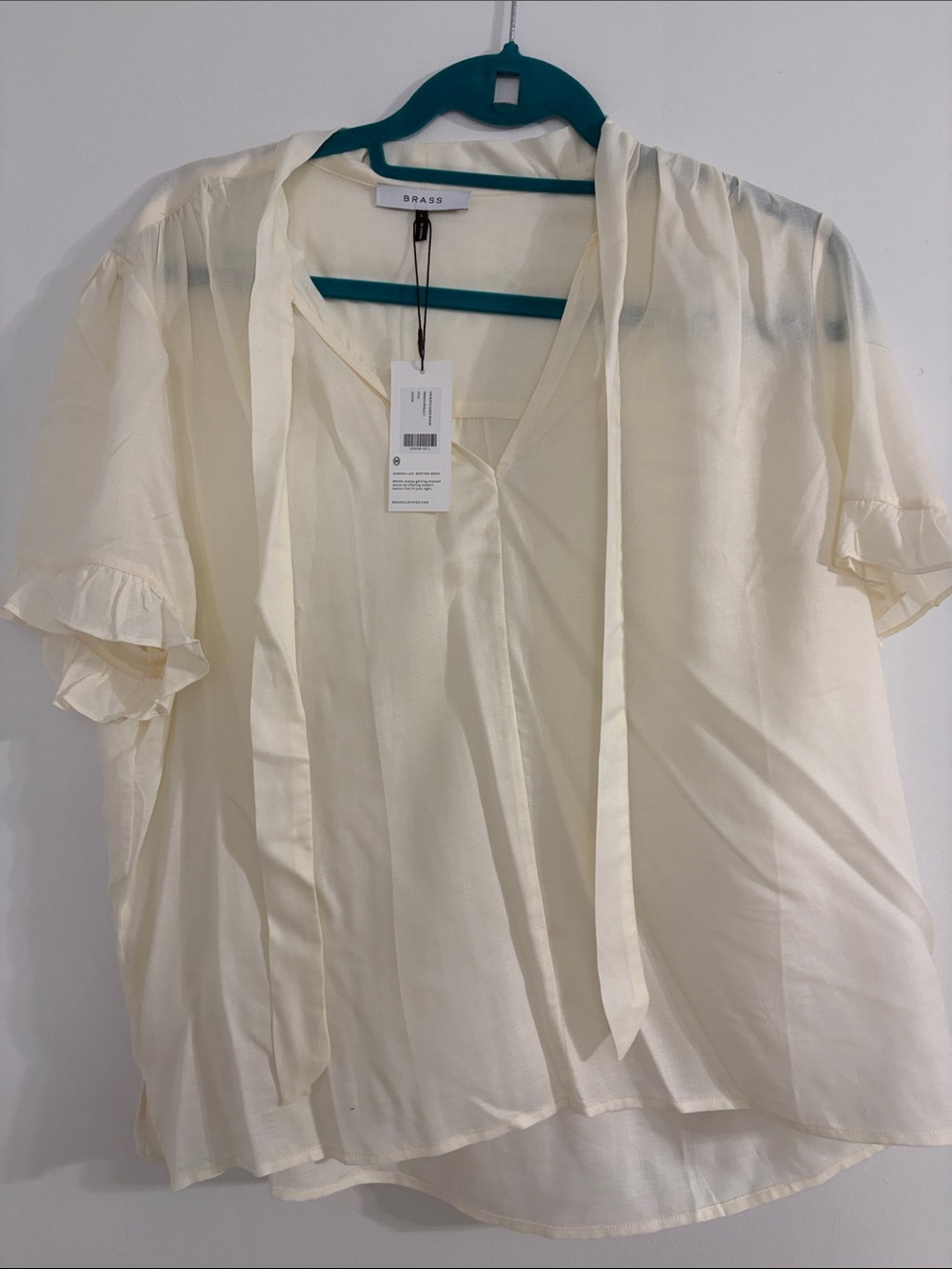 Cream Tie-Neck Short Sleeve Blouse